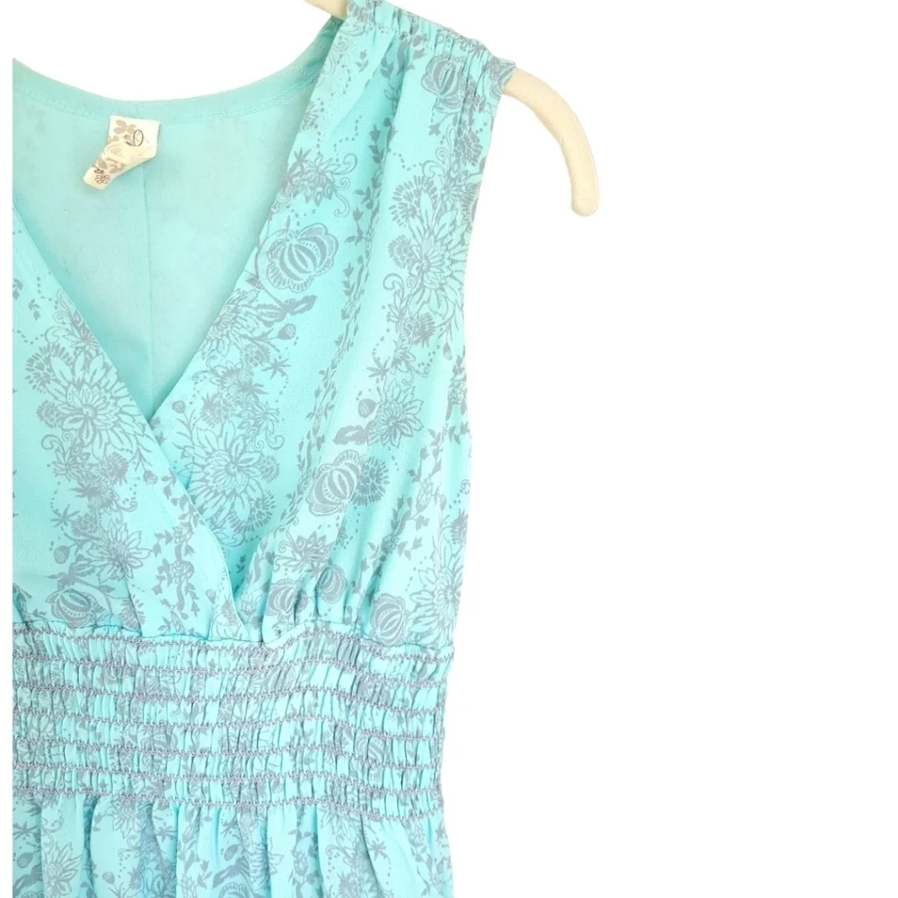 AVENTURA S Resort Vacation Mini Dress Aqua Blue Grey Babydoll Y2k Pockets - Picture 9 of 12